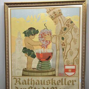 Albert Stolz Rathauskeller Original Lithograph Vintage Austrian Wine Print 1930